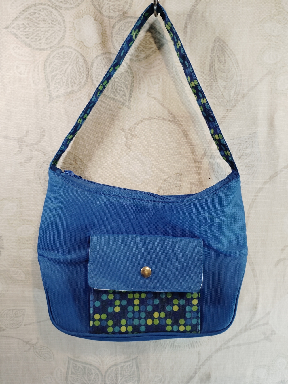 Blue Women's Insulated Lunch Tote Shoulder Bag with Polka Dot Accent